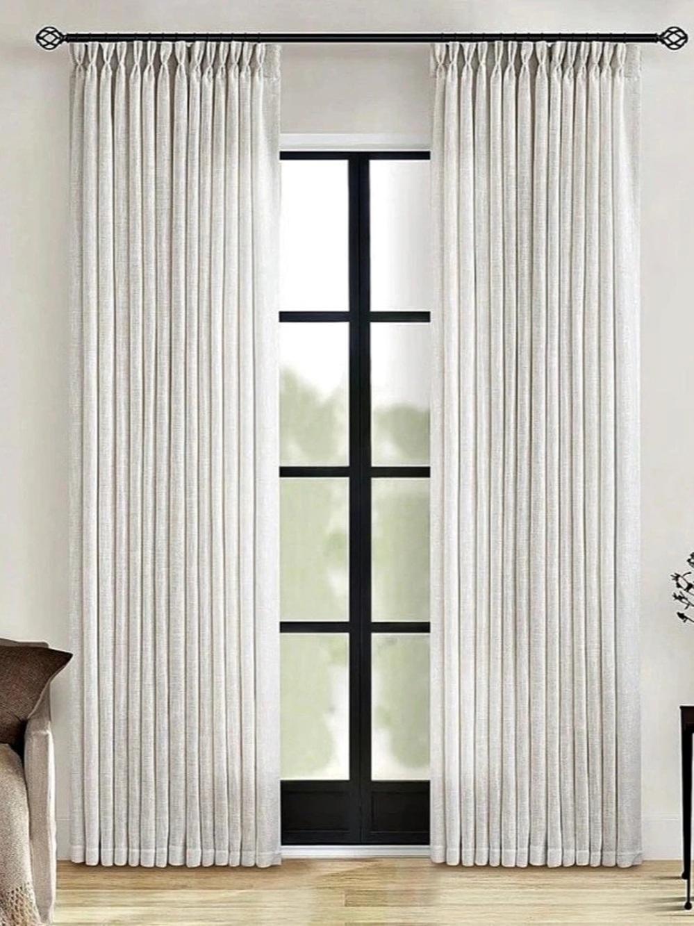 90 Inch Pinch Pleated Linen Textured Curtains 2 Panels, Natural